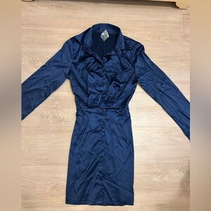 NAVY BLUE SATIN BUTTON DOWN DRESS